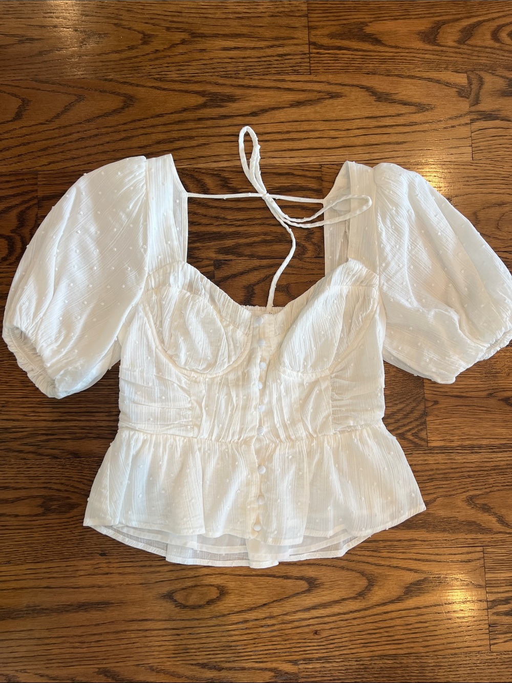 Astr White Puff Sleeve Peplum Blouse